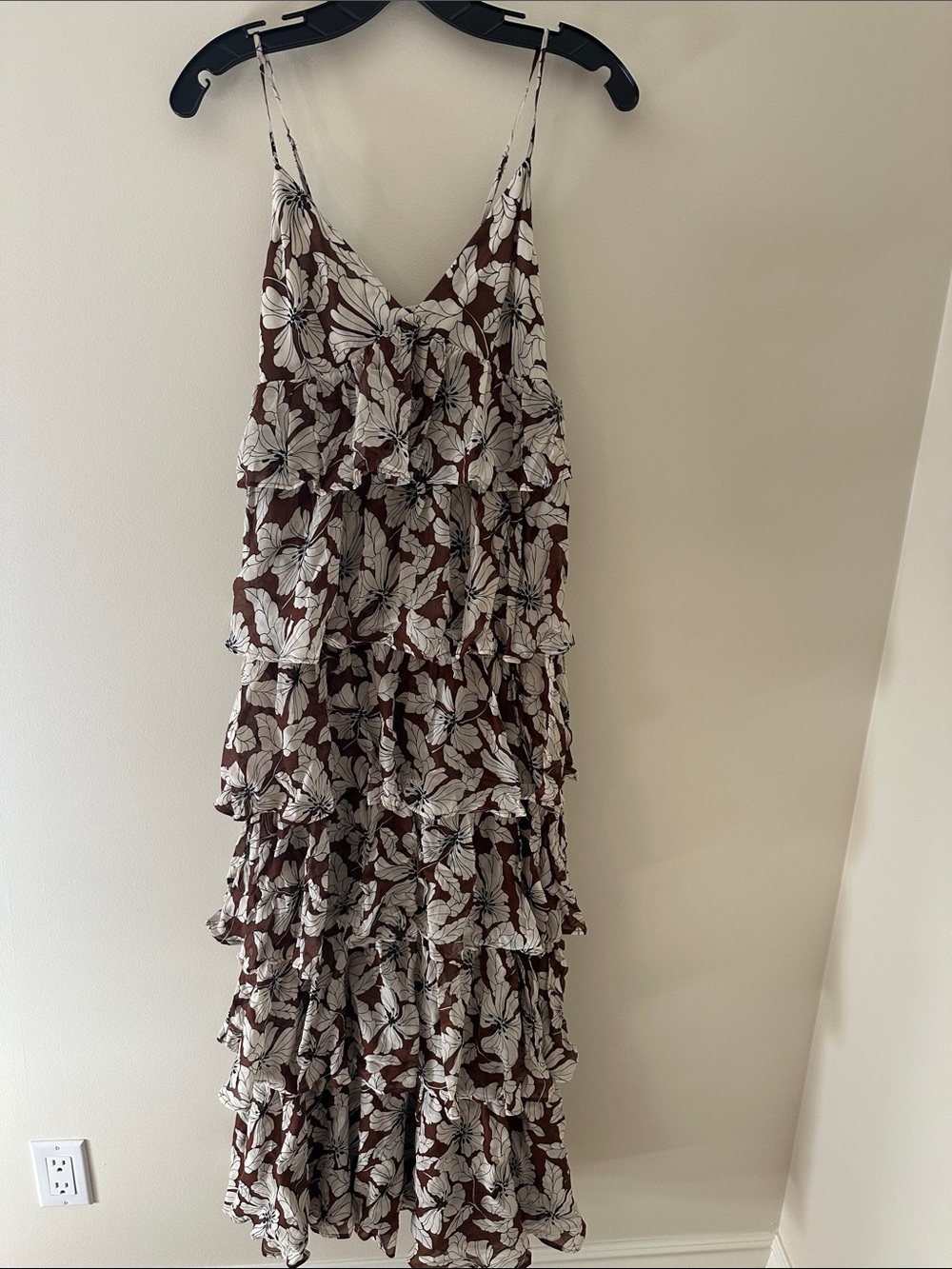 J. Crew Collection Brown and Cream Floral Tiered Maxi Dress